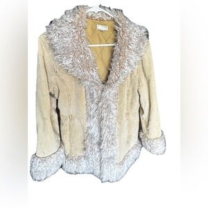 Giacca Tan Teddy corduroy Jacket with Faux Fur Trim